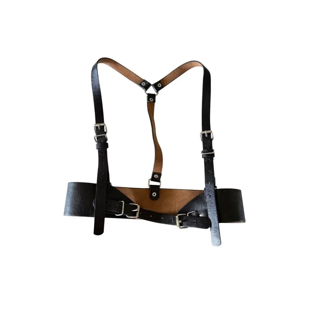 Black vegan leather womens harness adjustable buckles emo goth witchy punk dom